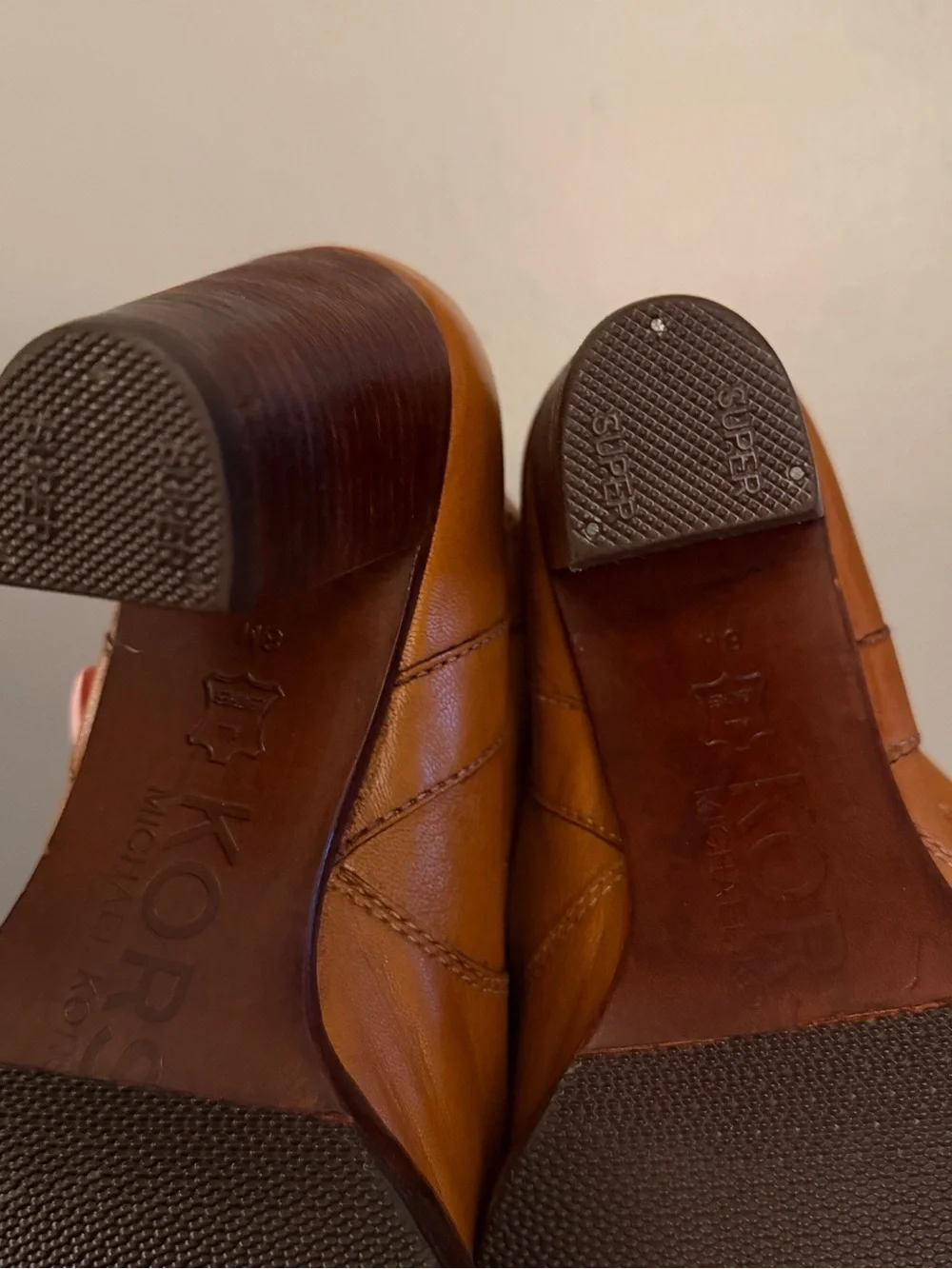 Michael Kors Cognac Brown Genuine Leather Knee High Block Heel Boots